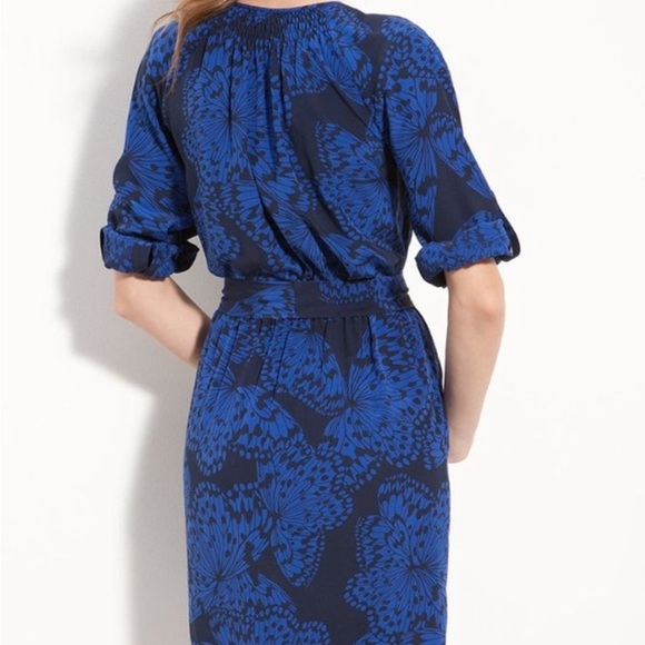 presley skye Nordstrom women’s 100% silk belted butterfly print dress SMALL 4 6 - Picture 3 of 9